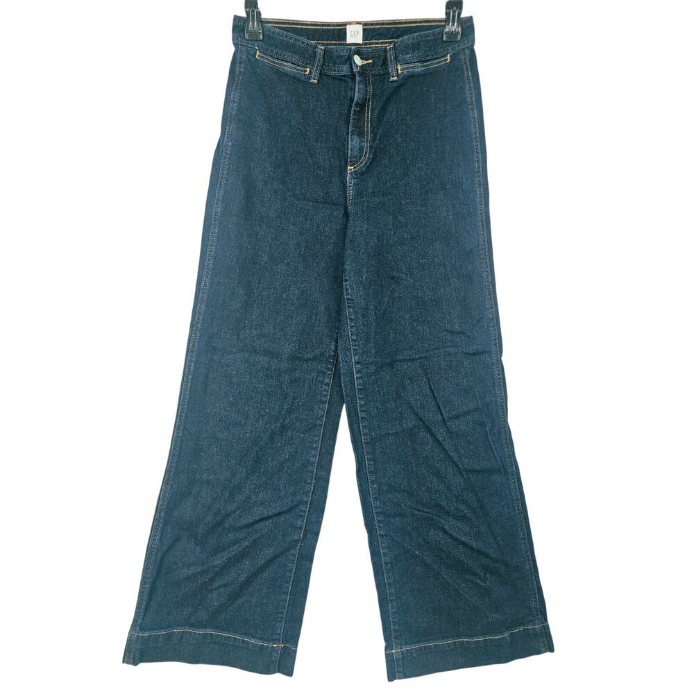 Gap High Rise Stride Wide leg Crop jean dark indigo wash Womens 10 30T Tall Prep